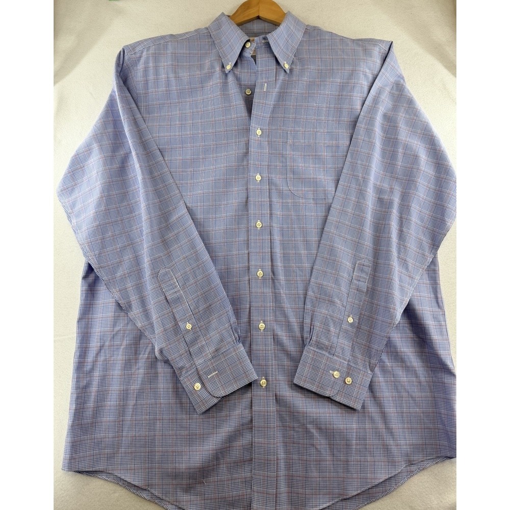 Brooks Brothers 346 Long Sleeve‎ Shirt Men's 17-6/7 Blue Red Non-Iron Cotton EUC